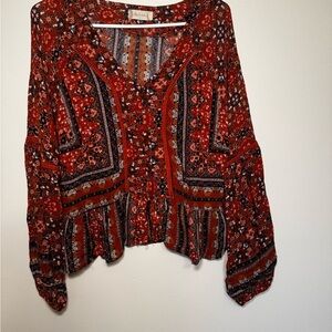 Altar'd State Orange and Navy Boho Blouse